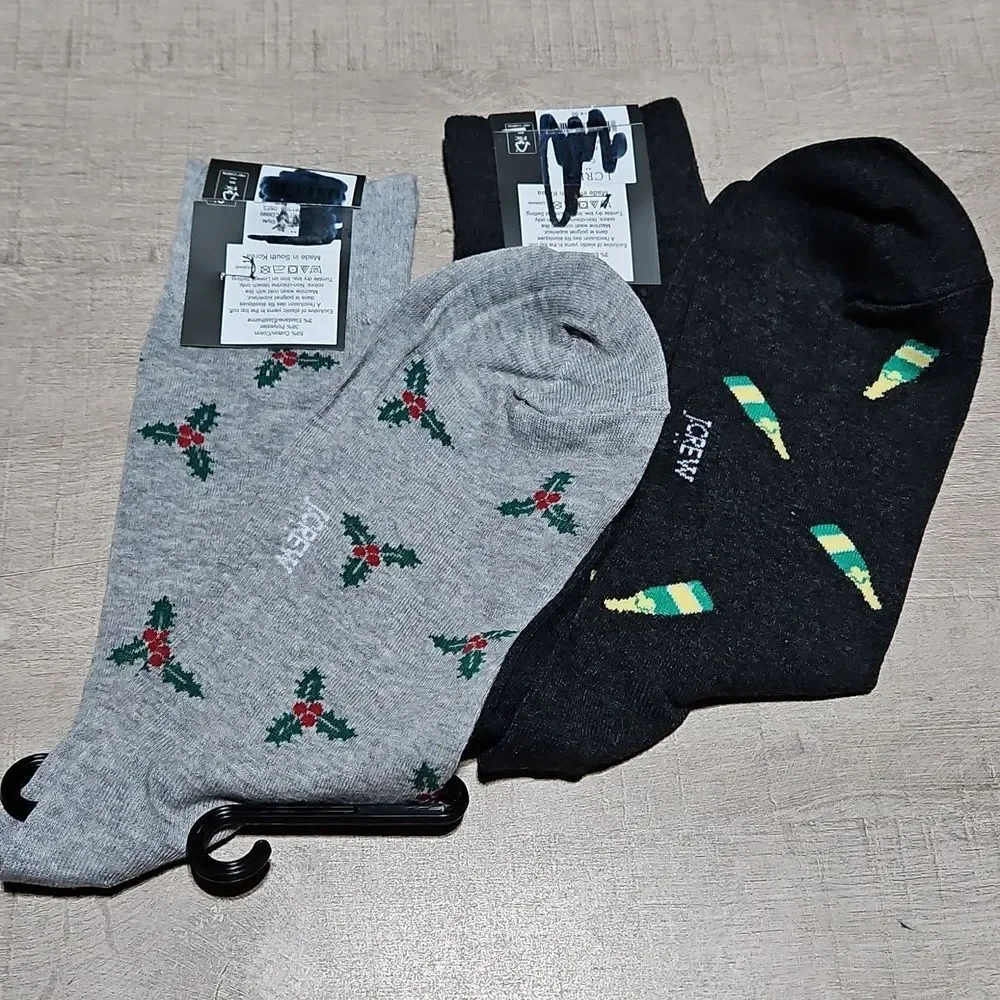 J. Crew Holiday Festive Gray and Black Socks